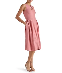 Steve Madden Everleigh Linen Blend Halter Neck Sleeveless Keyhole A-Line Midi Dress