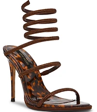 Steve Madden Exotica Patent Tortoise Rhinestone Embellished Ankle Wrap Dress Sandals