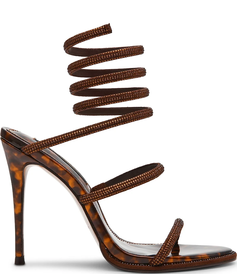 Steve Madden Exotica Patent Tortoise Rhinestone Embellished Ankle Wrap Dress Sandals