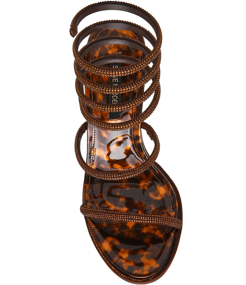 Steve Madden Exotica Patent Tortoise Rhinestone Embellished Ankle Wrap Dress Sandals