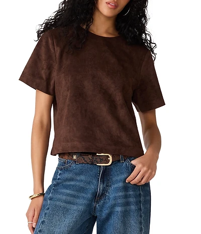 Steve Madden Ezra Faux Suede Crew Neck Short Sleeve Top