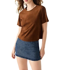 Steve Madden Ezra Faux Suede Crew Neck Short Sleeve Top