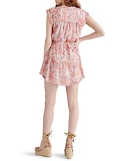 Steve Madden Faith Floral Print Split V-Neck Cap Sleeve Mini Dress