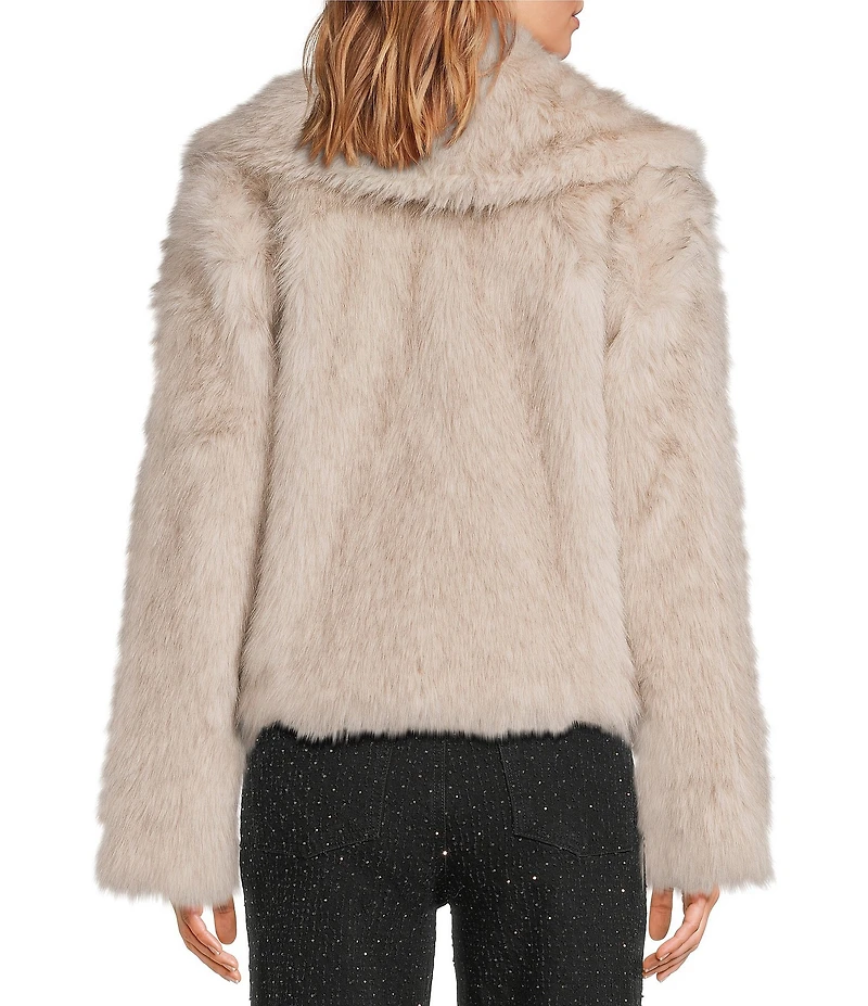 Steve Madden Faux Fur Woven Notch Lapel Collar Long Sleeve Cropped Jacket