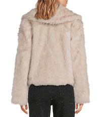 Steve Madden Faux Fur Woven Notch Lapel Collar Long Sleeve Cropped Jacket