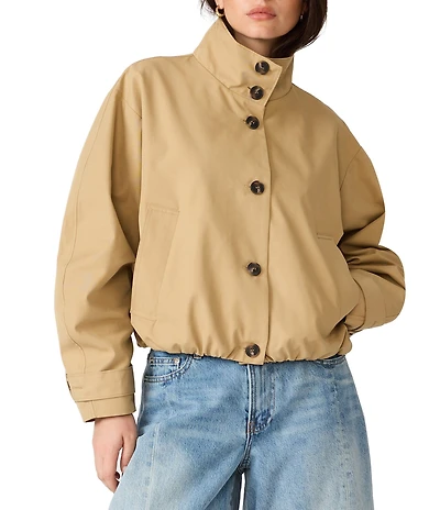 Steve Madden Fayden Twill Funnel Neck Long Sleeve Bubble Hem Trench Jacket
