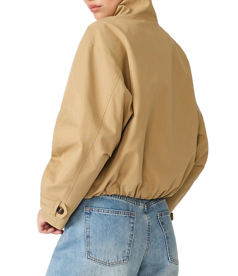 Steve Madden Fayden Twill Funnel Neck Long Sleeve Bubble Hem Trench Jacket