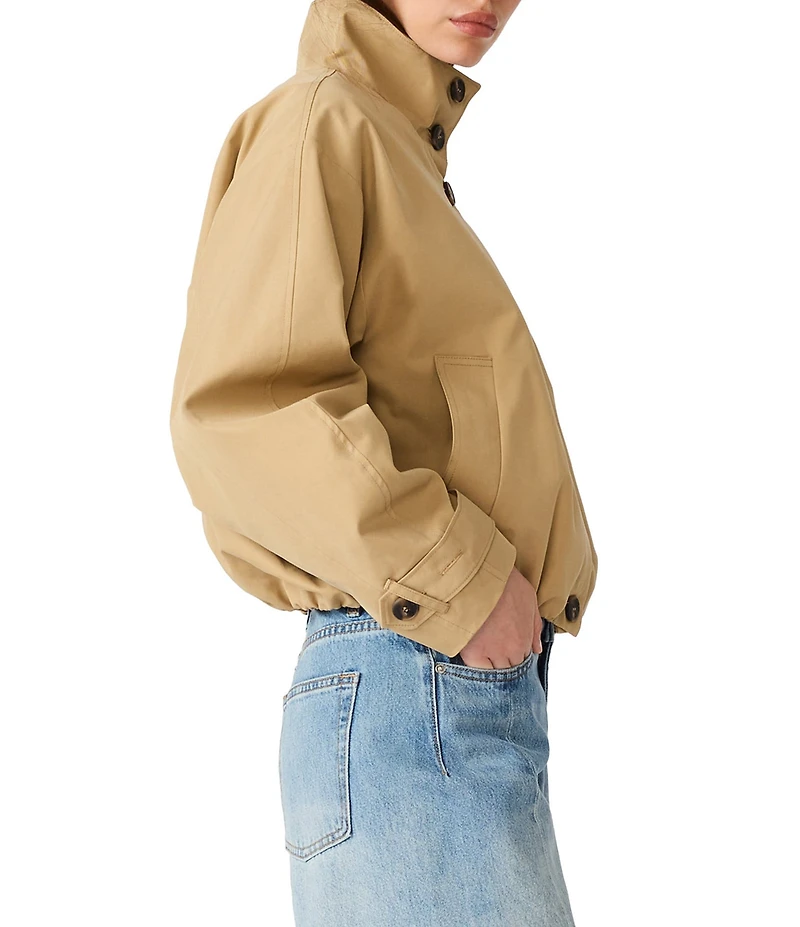 Steve Madden Fayden Twill Funnel Neck Long Sleeve Bubble Hem Trench Jacket
