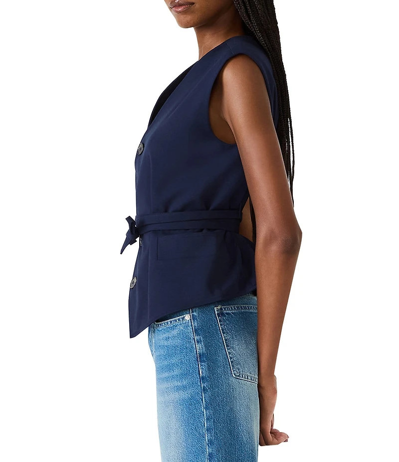 Steve Madden Felicia V-Neck Sleeveless Twill Suiting Vest Top