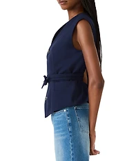 Steve Madden Felicia V-Neck Sleeveless Twill Suiting Vest Top