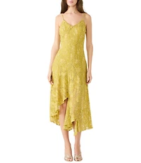 Steve Madden Fern V-Neck Sleeveless Burnout Chiffon Asymmetrical Hem Midi Dress