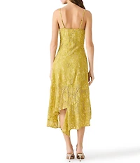 Steve Madden Fern V-Neck Sleeveless Burnout Chiffon Asymmetrical Hem Midi Dress