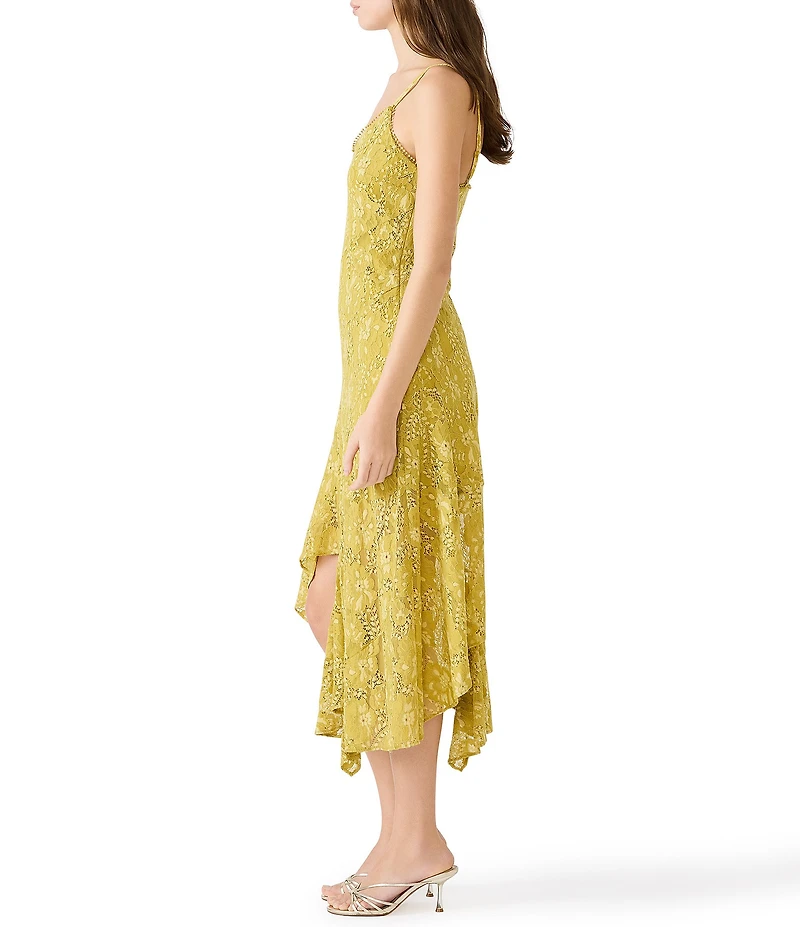 Steve Madden Fern V-Neck Sleeveless Burnout Chiffon Asymmetrical Hem Midi Dress