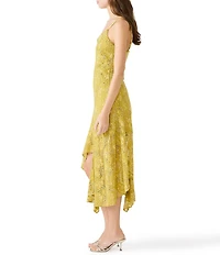 Steve Madden Fern V-Neck Sleeveless Burnout Chiffon Asymmetrical Hem Midi Dress