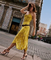 Steve Madden Fern V-Neck Sleeveless Burnout Chiffon Asymmetrical Hem Midi Dress