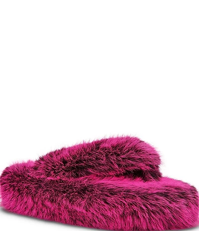 Steve Madden Fizzy Faux Fur Thong Slippers