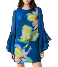 Steve Madden Floral Long Ruffle Sleeve Shift Mini Dress