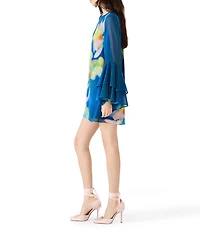 Steve Madden Floral Long Ruffle Sleeve Shift Mini Dress