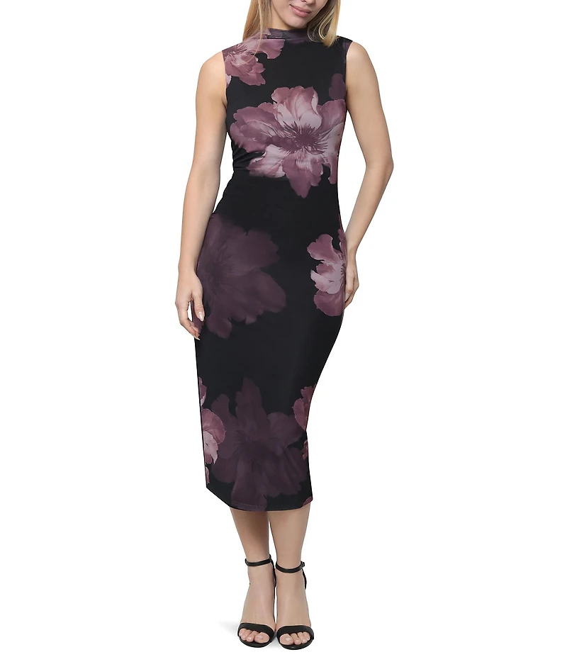 Steve Madden Floral Print Ruched Midi Dress