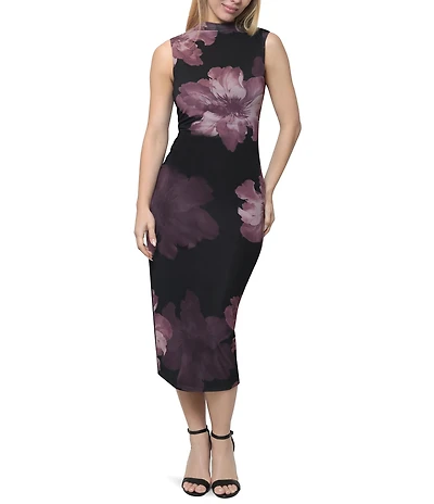 Steve Madden Floral Print Ruched Midi Dress