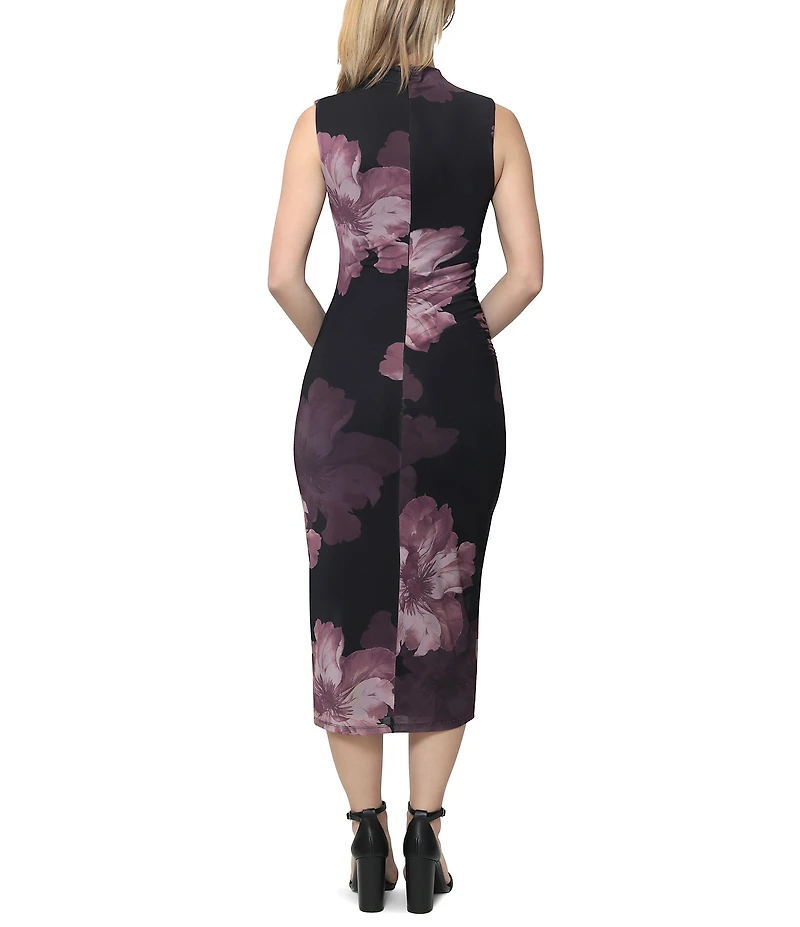 Steve Madden Floral Print Ruched Midi Dress