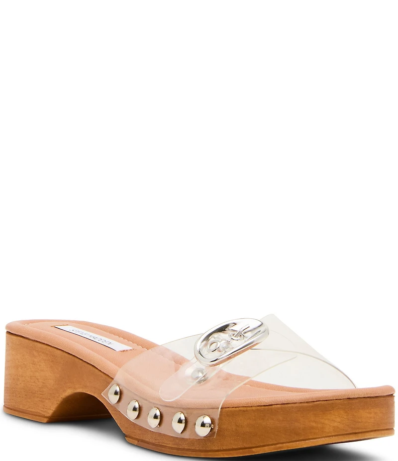 Steve Madden Fredi Clear Vinyl Buckled Platform Slide Sandals