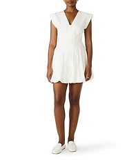 Steve Madden Gale V-Neck Cap Sleeve Bubble Hem Pearl Poplin Mini Dress