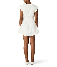 Steve Madden Gale V-Neck Cap Sleeve Bubble Hem Pearl Poplin Mini Dress