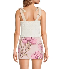 Steve Madden Georgianna Square Neckline Ribbon Strap Sleeveless Lace Top