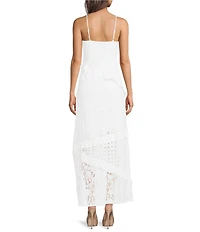 Steve Madden Giah Floral Lace and Eyelet V-Neck Sleeveless Ruffled Maxi Dress