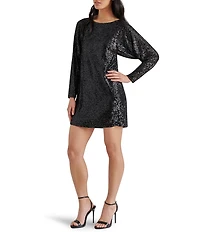 Steve Madden Ginger Sequin Boat Neck Long Sleeve Dress