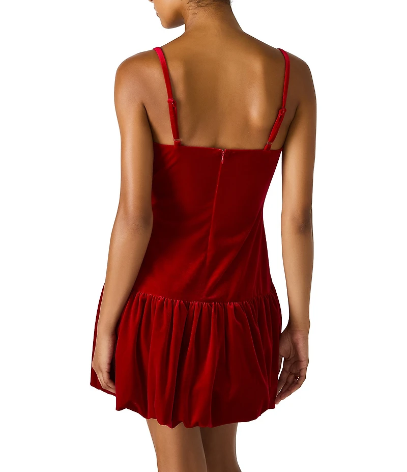 Steve Madden Giovanna Stretch Velvet Square Neck Sleeveless Bubble Hem Mini Dress