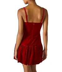 Steve Madden Giovanna Stretch Velvet Square Neck Sleeveless Bubble Hem Mini Dress