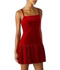 Steve Madden Giovanna Stretch Velvet Square Neck Sleeveless Bubble Hem Mini Dress