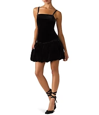 Steve Madden Giovanna Stretch Velvet Square Neck Sleeveless Bubble Hem Mini Dress