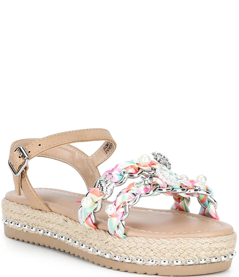 Steve Madden Girls' J-Gizmo Printed Charm Chain Hardware Flatform Sandals (Youth)