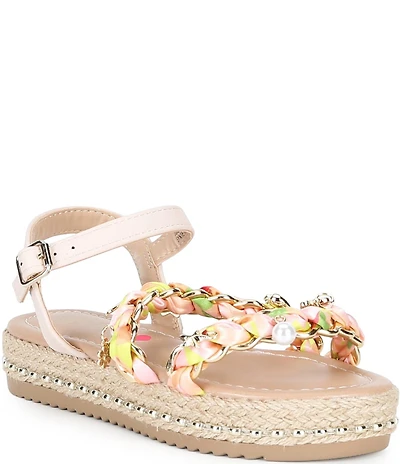 Steve Madden Girls' J-Gizmo Printed Charm Chain Hardware Flatform Sandals (Youth)