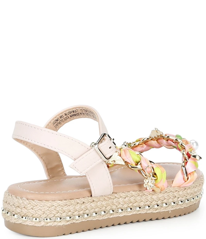 Steve Madden Girls' J-Gizmo Printed Charm Chain Hardware Flatform Sandals (Youth)