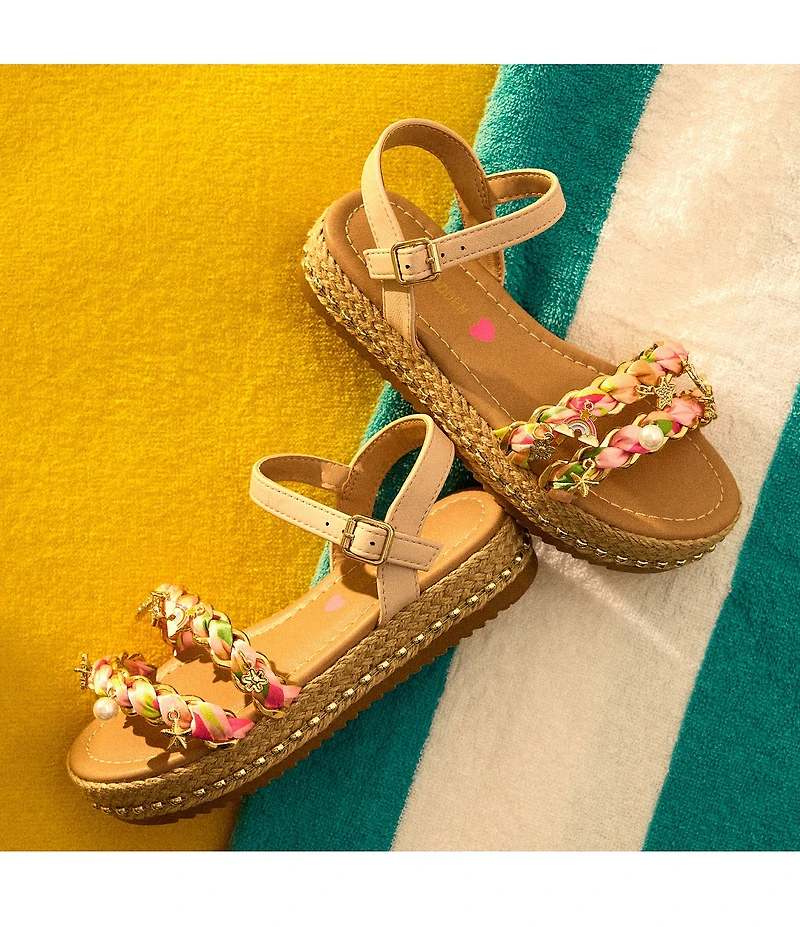 Steve Madden Girls' J-Gizmo Printed Charm Chain Hardware Flatform Sandals (Youth)