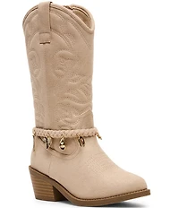 Steve Madden Girls' J-Leana Soft Western Braided Charm Hardware Boots (Youth)