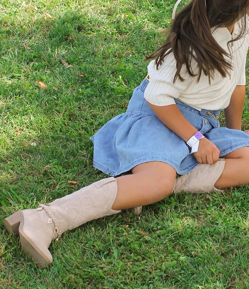 Steve Madden Girls' J-Leana Soft Western Braided Charm Hardware Boots (Youth)