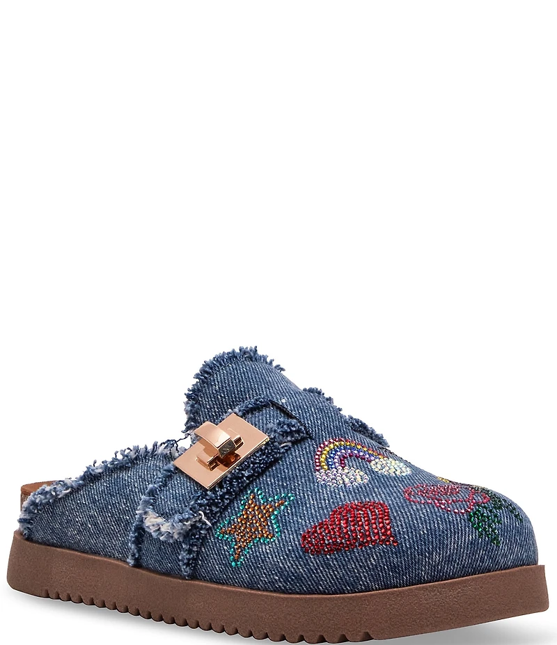 Steve Madden Girls' J-Moneyyr Denim Rhinestone Embellished Turnlock Hardware Clogs (Youth)