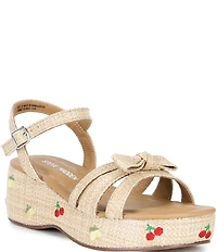 Steve Madden Girls' J-Magenta Raffia Bow Cherry Lemon Printed Wedge Sandals (Youth)