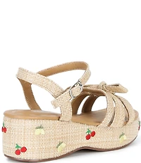 Steve Madden Girls' J-Magenta Raffia Bow Cherry Lemon Printed Wedge Sandals (Youth)