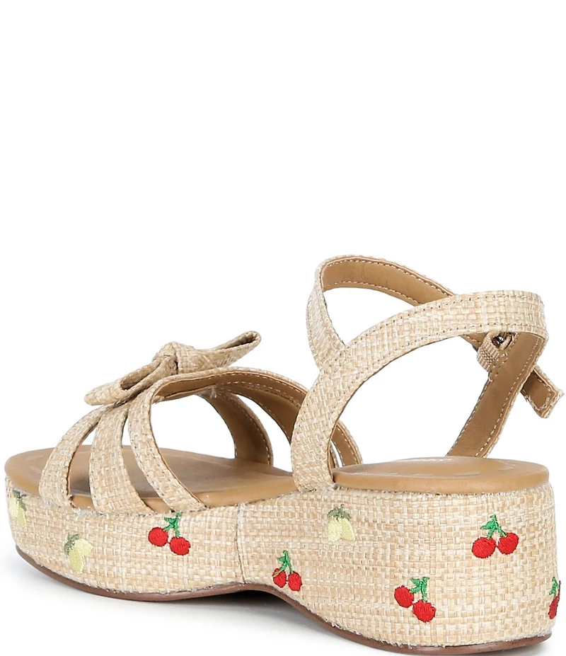 Steve Madden Girls' J-Magenta Raffia Bow Cherry Lemon Printed Wedge Sandals (Youth)