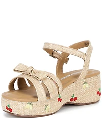 Steve Madden Girls' J-Magenta Raffia Bow Cherry Lemon Printed Wedge Sandals (Youth)