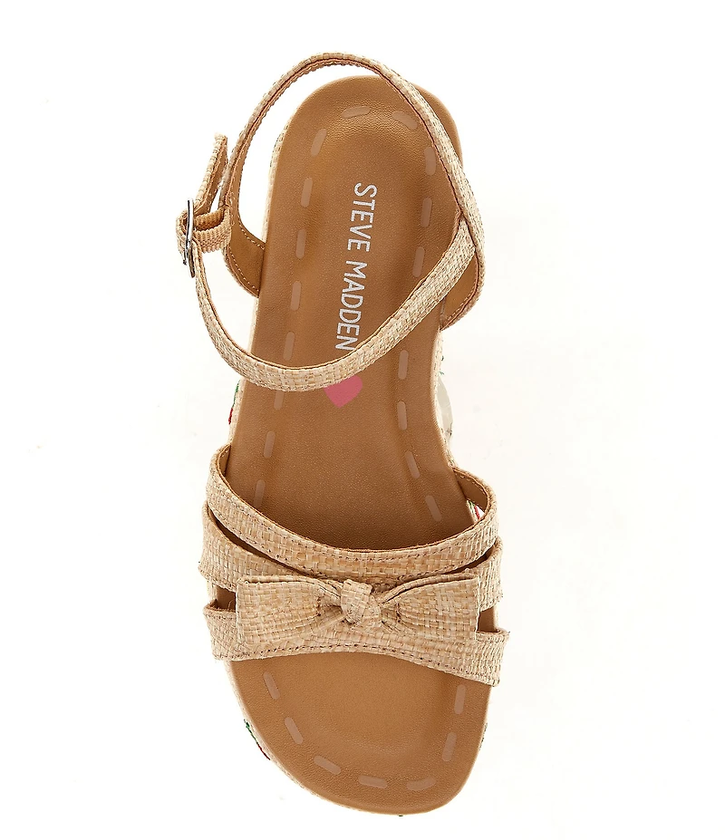 Steve Madden Girls' J-Magenta Raffia Bow Cherry Lemon Printed Wedge Sandals (Youth)
