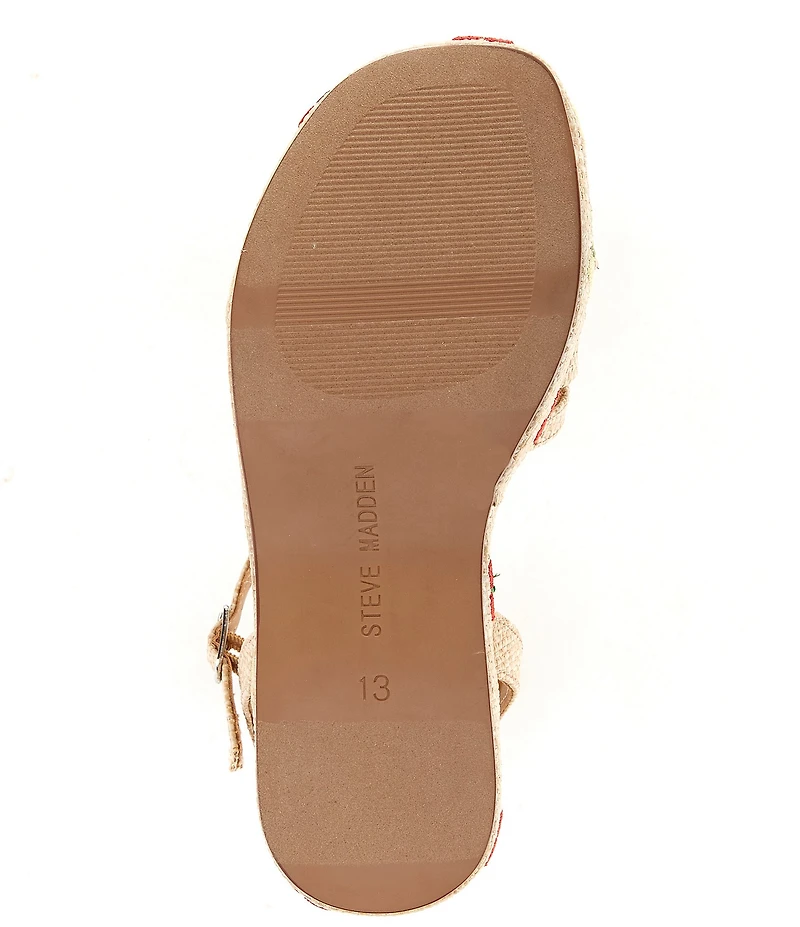 Steve Madden Girls' J-Magenta Raffia Bow Cherry Lemon Printed Wedge Sandals (Youth)