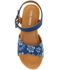 Steve Madden Girls' Mayson Floral Denim Ankle Strap Sandals (Youth)