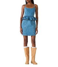 Steve Madden Giselia Scoop Neck Sleeveless Peplum Waist Denim Mini Dress